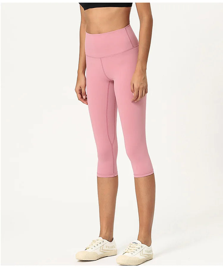 High Waist Pants Squat proof Cropped Training Tights Woman Sports Fitness Gym Capris Leggings