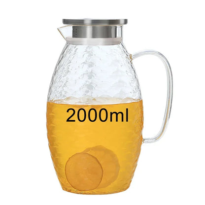 High capacity Glass Fish scale Water Pot 2000ml Jug Teapot Kettle Lemonade Heat-resistant Explosion-proof Heatable Carafe 1500ml