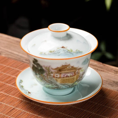 High-end Ceramic Gaiwan Exquisite Enamel Color Tea Bowl Handmade Personal Tea Cup with Lid Household Tea Set Customized Gifts
