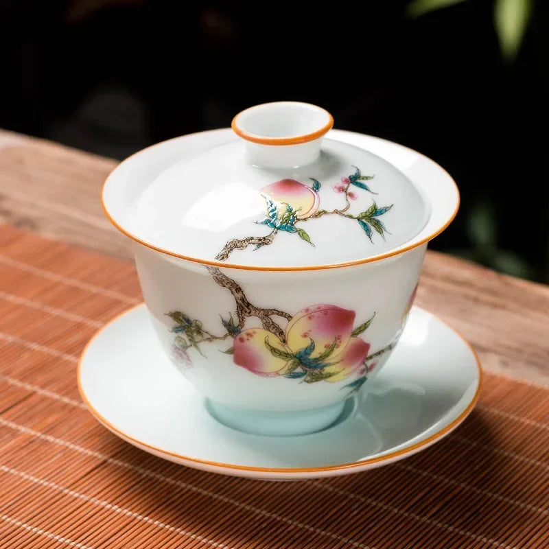 High-end Ceramic Gaiwan Exquisite Enamel Color Tea Bowl Handmade Personal Tea Cup with Lid Household Tea Set Customized Gifts