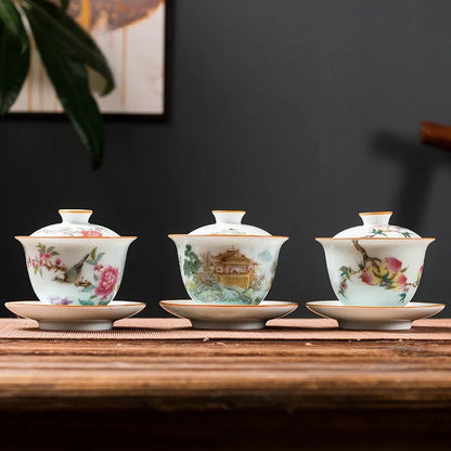 High-end Ceramic Gaiwan Exquisite Enamel Color Tea Bowl Handmade Personal Tea Cup with Lid Household Tea Set Customized Gifts