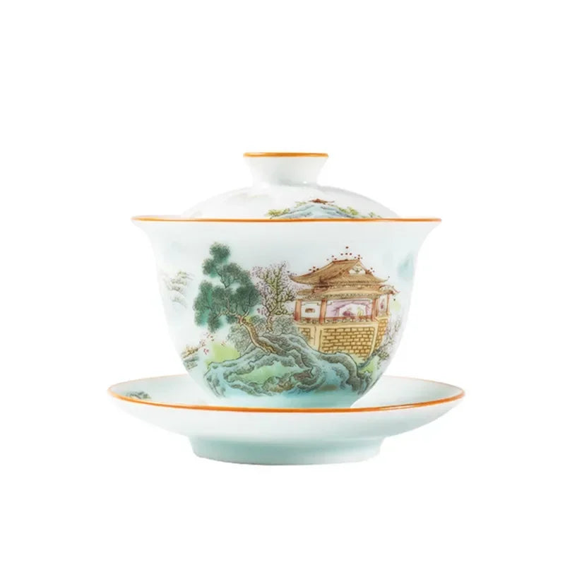 High-end Ceramic Gaiwan Exquisite Enamel Color Tea Bowl Handmade Personal Tea Cup with Lid Household Tea Set Customized Gifts