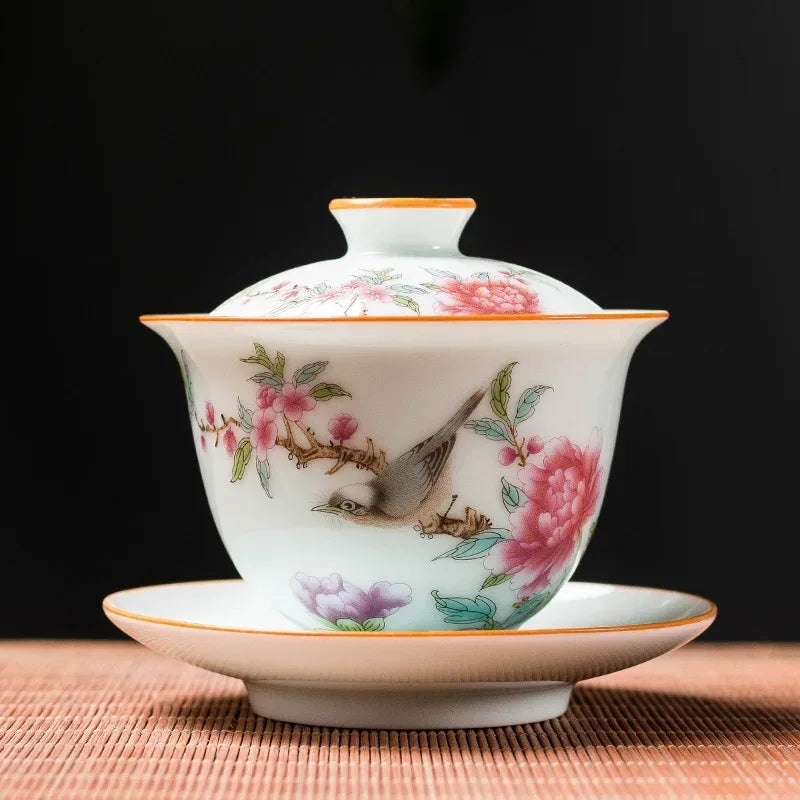 High-end Ceramic Gaiwan Exquisite Enamel Color Tea Bowl Handmade Personal Tea Cup with Lid Household Tea Set Customized Gifts