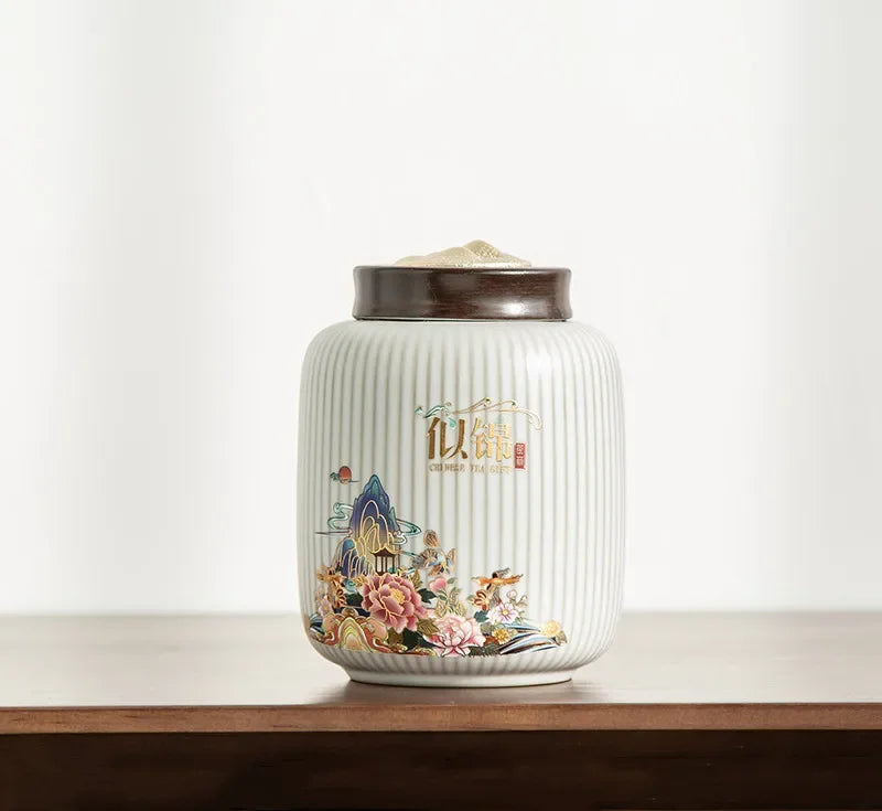High-end Ceramics Tea Caddy Large Capacity Household Storage Tank Travel Sealed Tea Jar Coffee Powder Candy Spice Canister