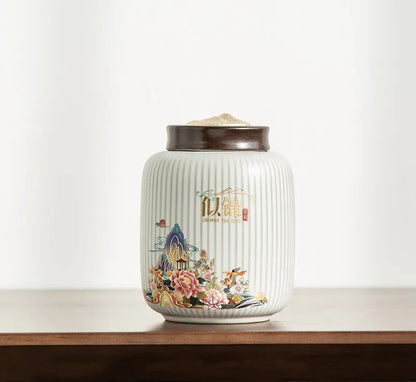 High-end Ceramics Tea Caddy Large Capacity Household Storage Tank Travel Sealed Tea Jar Coffee Powder Candy Spice Canister
