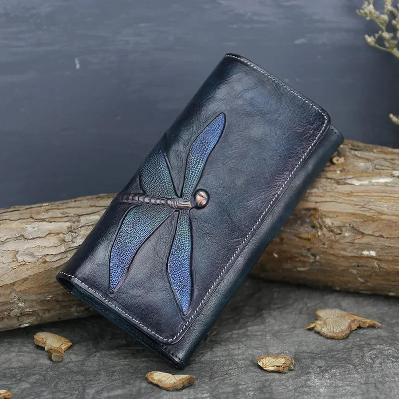 High-end Fashion Women's Wallet Retro Cowhide Card Holder New Genuine Leather Long Ladies Purse Handmade Wallets Phone Bag