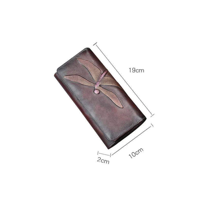 High-end Fashion Women's Wallet Retro Cowhide Card Holder New Genuine Leather Long Ladies Purse Handmade Wallets Phone Bag