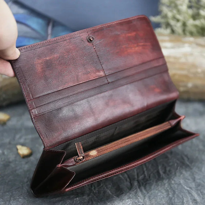 High-end Fashion Women's Wallet Retro Cowhide Card Holder New Genuine Leather Long Ladies Purse Handmade Wallets Phone Bag