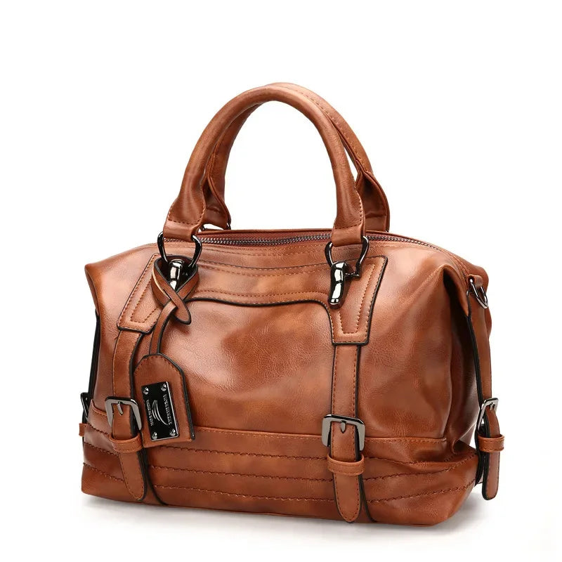 High-end New Women's Retro Handbag Boston Fashion Soft PU Leather Shoulder European Temperament Ladies Crossbody Bag