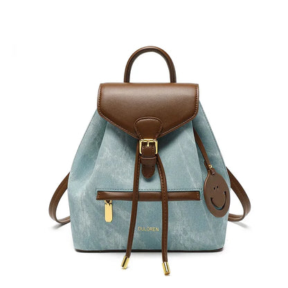 High-end Women's 2024 Spring New Fashion and Leisure Joker Large Capacity Soft Leather Cowboy Backpack Travel Bag