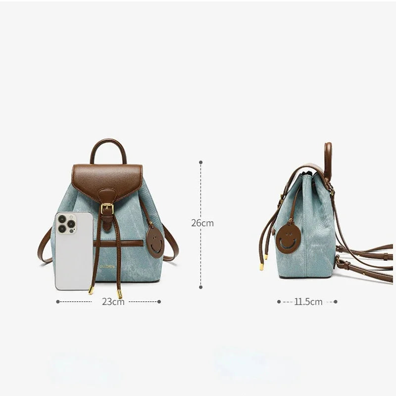 High-end Women's 2024 Spring New Fashion and Leisure Joker Large Capacity Soft Leather Cowboy Backpack Travel Bag