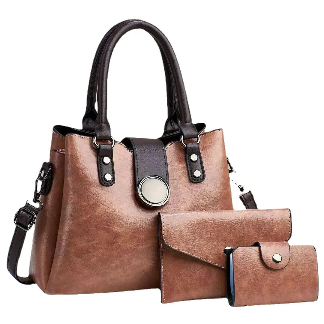 High-end Women's Shoulder New Luxury Retro Large-capacity Three-piece Sleeve Female Handbag Lady Fashion Crossbody Big Bag