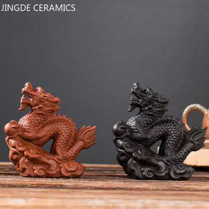 High-end Yixing Purple Clay Tea Pet Handmade Sculpture Dragon Ornaments Desktop Lucky Decor Crafts Chinese Tea Set Decoration