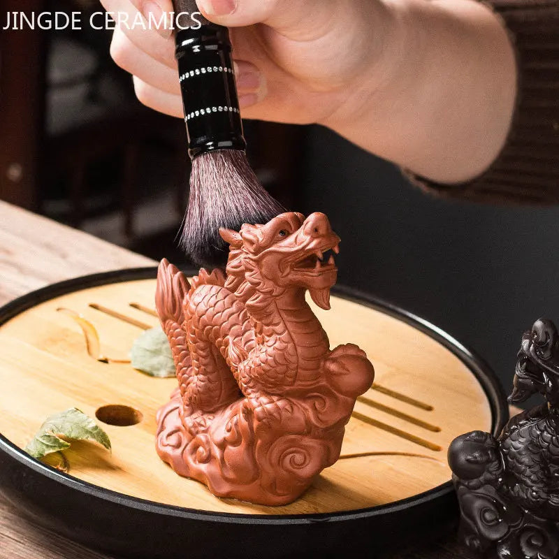 High-end Yixing Purple Clay Tea Pet Handmade Sculpture Dragon Ornaments Desktop Lucky Decor Crafts Chinese Tea Set Decoration