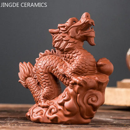 High-end Yixing Purple Clay Tea Pet Handmade Sculpture Dragon Ornaments Desktop Lucky Decor Crafts Chinese Tea Set Decoration