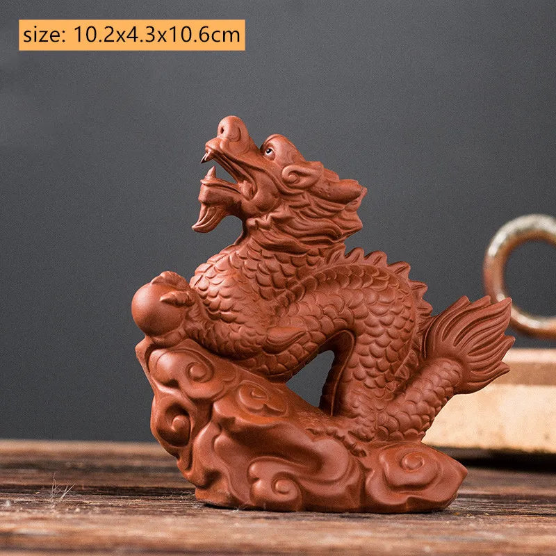 High-end Yixing Purple Clay Tea Pet Handmade Sculpture Dragon Ornaments Desktop Lucky Decor Crafts Chinese Tea Set Decoration
