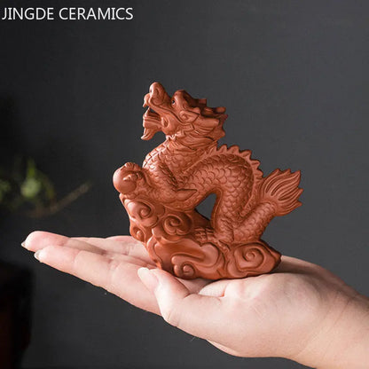 High-end Yixing Purple Clay Tea Pet Handmade Sculpture Dragon Ornaments Desktop Lucky Decor Crafts Chinese Tea Set Decoration