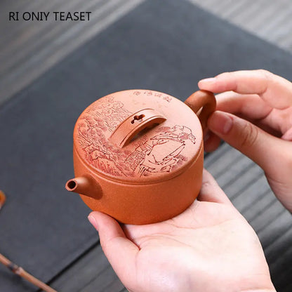 High-end Yixing Purple Clay Teapots Famous Large Caliber Handmade Landscape Pattern Tea Pot Beauty Kettle Chinese Zisha Tea Set