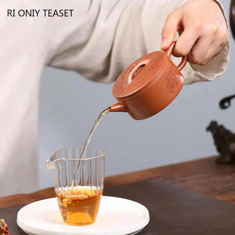 High-end Yixing Purple Clay Teapots Famous Large Caliber Handmade Landscape Pattern Tea Pot Beauty Kettle Chinese Zisha Tea Set