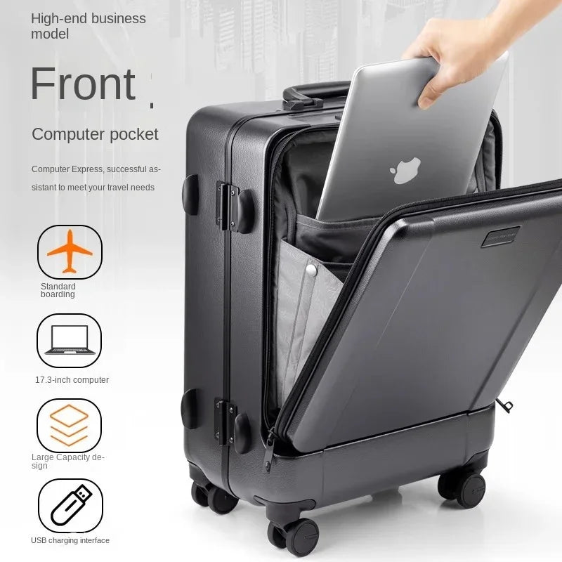High end business climbing case with front 17.3 computer luggage, large capacity trolley case, travel box, 20 inches