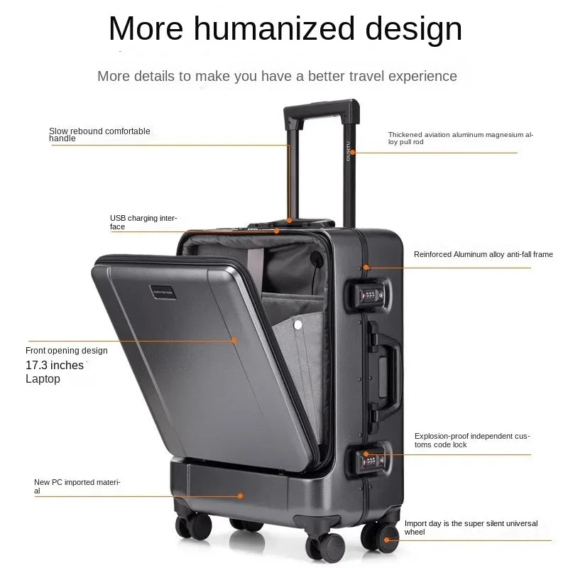 High end business climbing case with front 17.3 computer luggage, large capacity trolley case, travel box, 20 inches