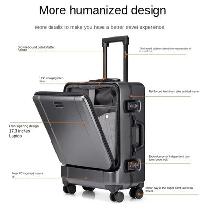High end business climbing case with front 17.3 computer luggage, large capacity trolley case, travel box, 20 inches