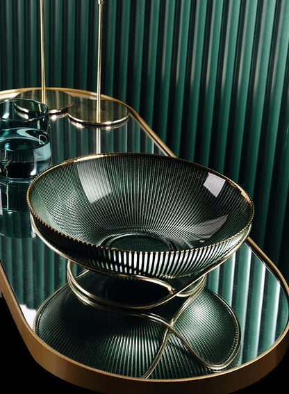 High-end glass fruit tray living room home coffee table decoration American light luxury tray creative candy basket decoration