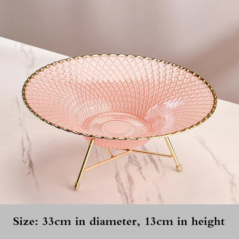 High-end glass fruit tray living room home coffee table decoration American light luxury tray creative candy basket decoration