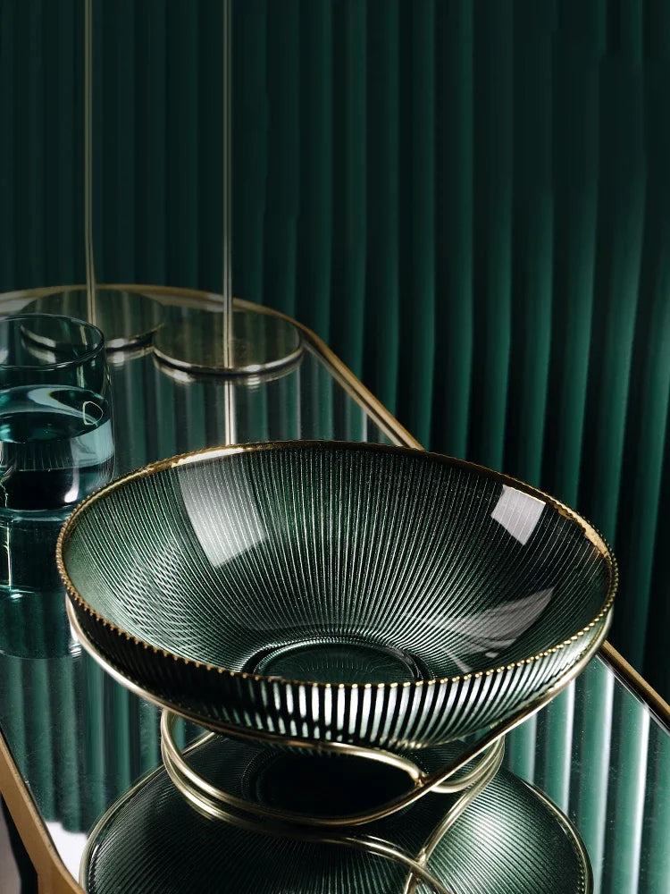 High-end glass fruit tray living room home coffee table decoration American light luxury tray creative candy basket decoration
