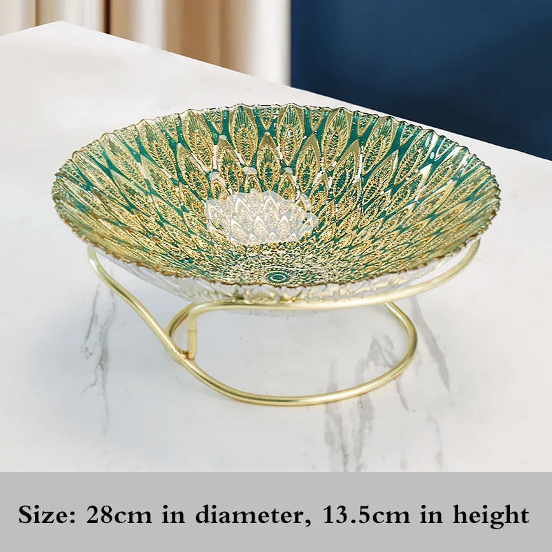High-end glass fruit tray living room home coffee table decoration American light luxury tray creative candy basket decoration
