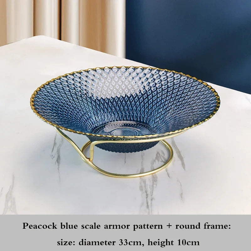 High-end glass fruit tray living room home coffee table decoration American light luxury tray creative candy basket decoration