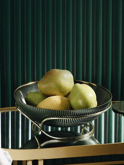 High-end glass fruit tray living room home coffee table decoration American light luxury tray creative candy basket decoration