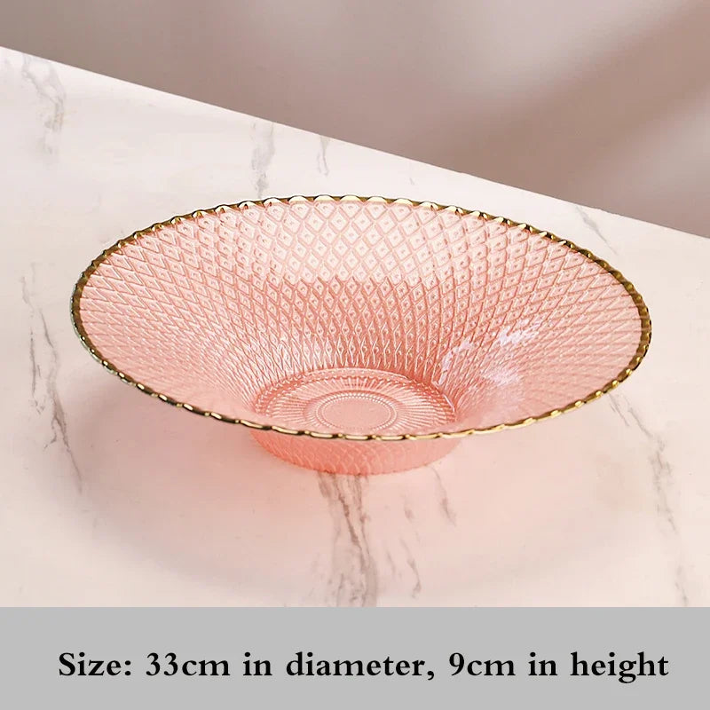 High-end glass fruit tray living room home coffee table decoration American light luxury tray creative candy basket decoration