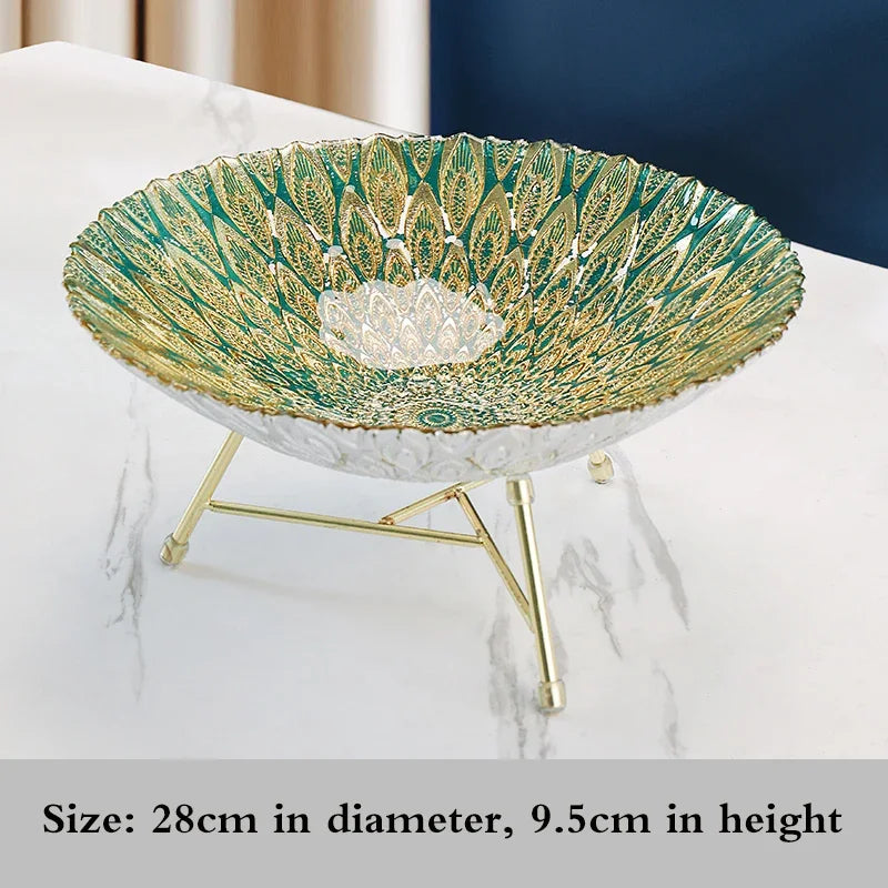 High-end glass fruit tray living room home coffee table decoration American light luxury tray creative candy basket decoration