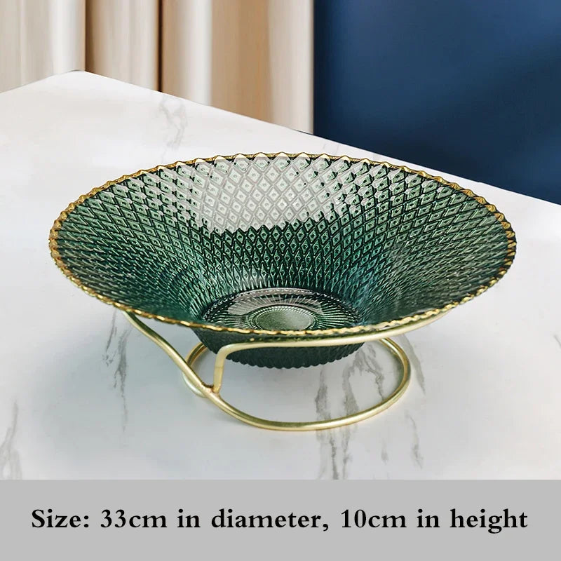 High-end glass fruit tray living room home coffee table decoration American light luxury tray creative candy basket decoration