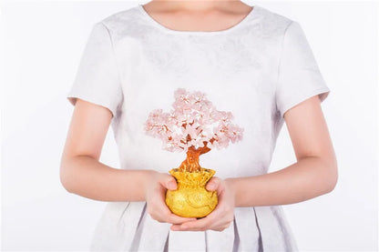 High-end golden crystal lucky treasure tree auspicious wishful wealth home office decoration decoration statue opening best gift