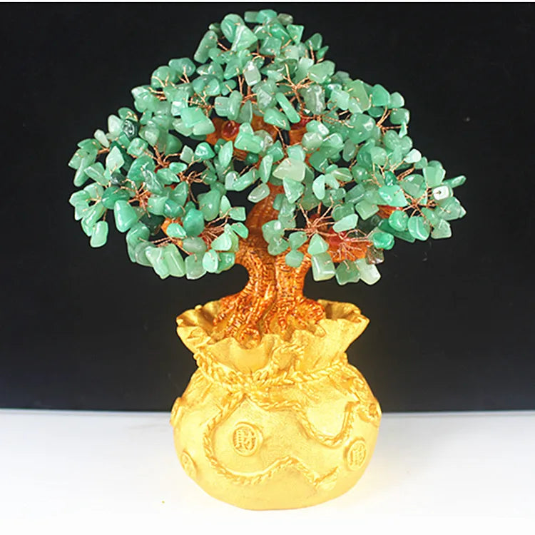 High-end golden crystal lucky treasure tree auspicious wishful wealth home office decoration decoration statue opening best gift