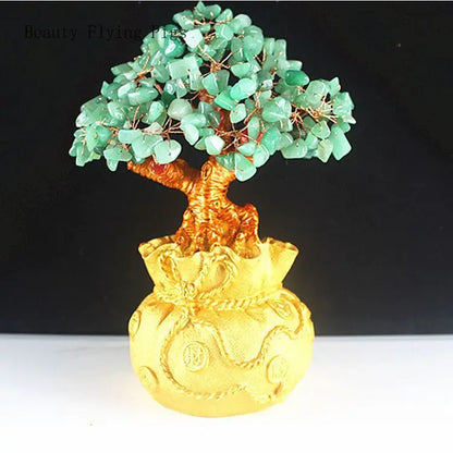 High-end golden crystal lucky treasure tree auspicious wishful wealth home office decoration decoration statue opening best gift