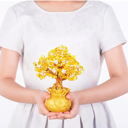 High-end golden crystal lucky treasure tree auspicious wishful wealth home office decoration decoration statue opening best gift