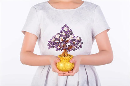 High-end golden crystal lucky treasure tree auspicious wishful wealth home office decoration decoration statue opening best gift