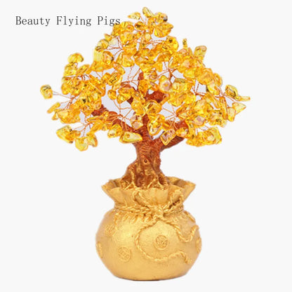 High-end golden crystal lucky treasure tree auspicious wishful wealth home office decoration decoration statue opening best gift