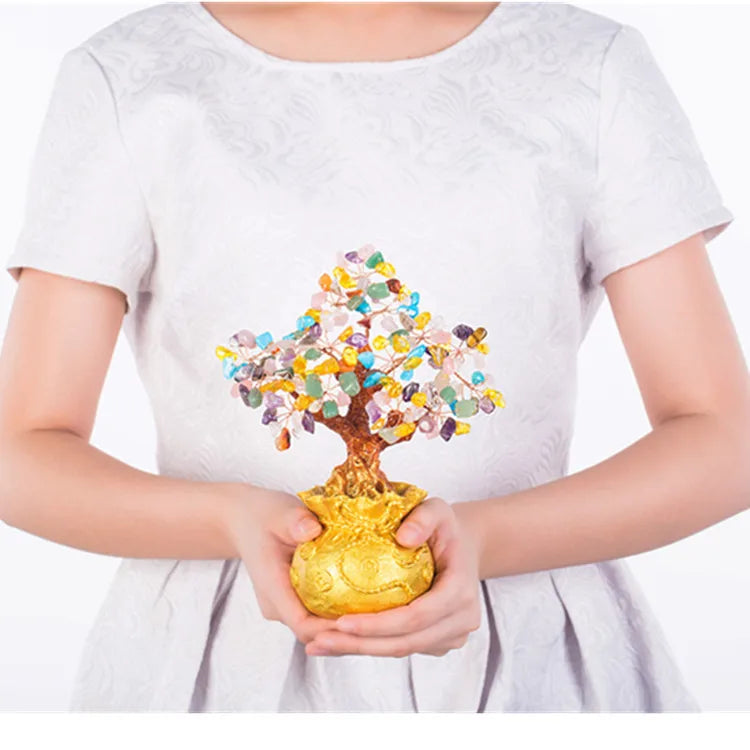 High-end golden crystal lucky treasure tree auspicious wishful wealth home office decoration decoration statue opening best gift