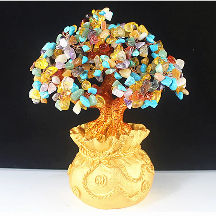 High-end golden crystal lucky treasure tree auspicious wishful wealth home office decoration decoration statue opening best gift