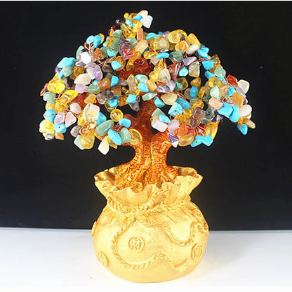 High-end golden crystal lucky treasure tree auspicious wishful wealth home office decoration decoration statue opening best gift
