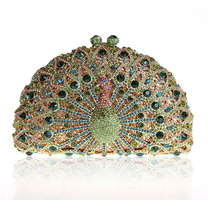 High-end luxury Golden color Women peacock Crystal Metallic Evening Bags Wedding Novelty Rhinestone Small Metallic Clutch Purses