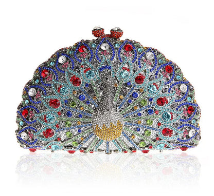 High-end luxury Golden color Women peacock Crystal Metallic Evening Bags Wedding Novelty Rhinestone Small Metallic Clutch Purses