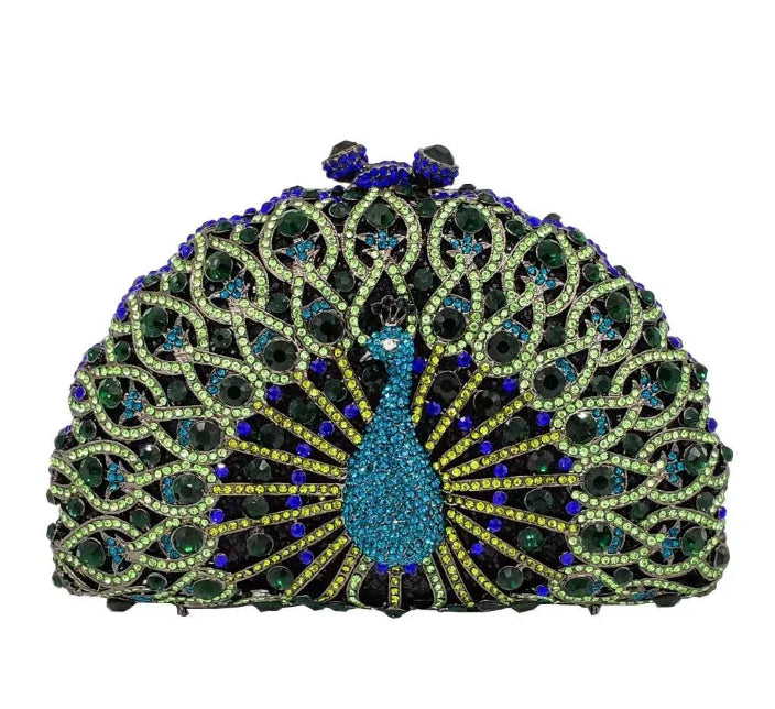 High-end luxury Golden color Women peacock Crystal Metallic Evening Bags Wedding Novelty Rhinestone Small Metallic Clutch Purses