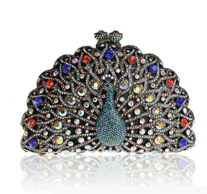 High-end luxury Golden color Women peacock Crystal Metallic Evening Bags Wedding Novelty Rhinestone Small Metallic Clutch Purses