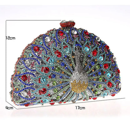 High-end luxury Golden color Women peacock Crystal Metallic Evening Bags Wedding Novelty Rhinestone Small Metallic Clutch Purses