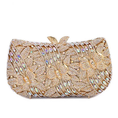 High-end luxury Hollow metal butterfly flower Crystal Metallic Evening Bags Wedding Novelty Rhinestone Metallic Clutch Purses